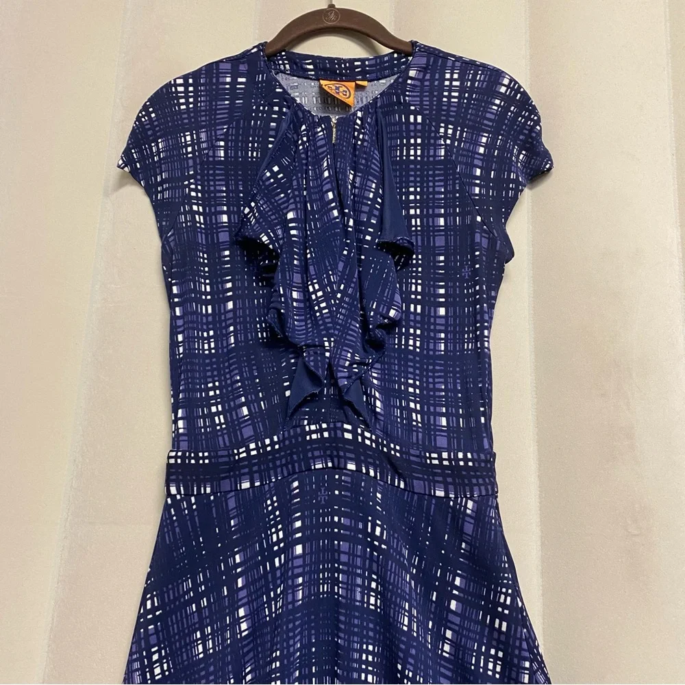 Tory Burch Women’s Clementine Dress XS Plaid Ruffle Designer Luxury Feminine